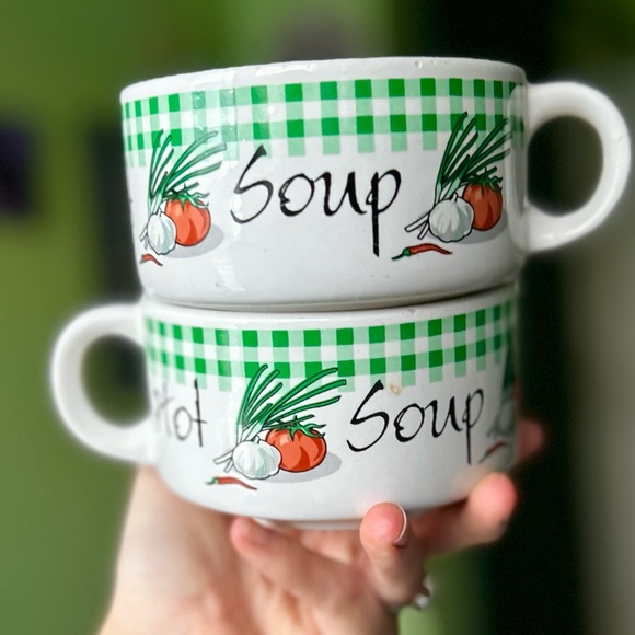 VTG Retro Rustic Farmhouse Cottagecore Kitchen Soup Bowl Mugs Set of 2 - Picture 3 of 7